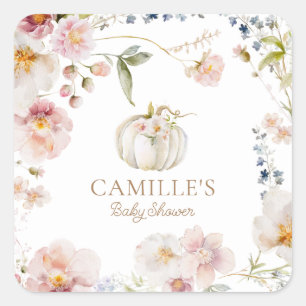 Pumpkin Fall Floral Girl Babydusche Quadratischer Aufkleber