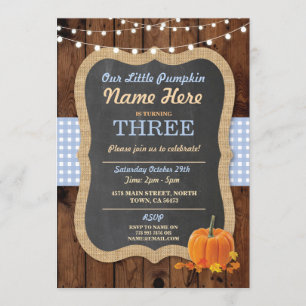 Pumpkin Fall Geburtstagsparty Junge Age Blue Invas Einladung