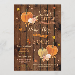 Pumpkin Fall Geburtstagsparty Rustic Wood Einladun Einladung