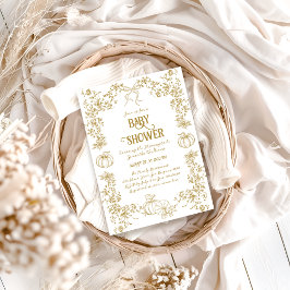 Pumpkin Fall Gold Whimsical Floral Baby Dusche Einladung
