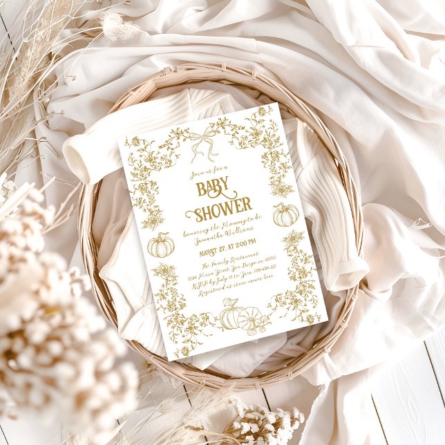 Pumpkin Fall Gold Whimsical Floral Baby Dusche Einladung (Von Creator hochgeladen)