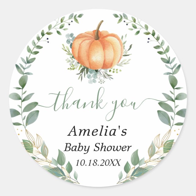 Pumpkin Fall Greenery Gold Foliage Gefallen Vielen Runder Aufkleber (Vorderseite)