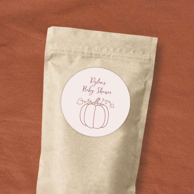 Pumpkin Fall Herbsthandschuh Doodle Kinderdusche Runder Aufkleber (Pumpkin Fall Autumn Hand Drawn Doodle Baby Shower Classic Round Sticker)