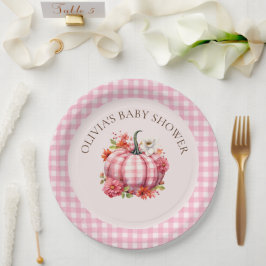 Pumpkin Fall Pink Gingham Baby Duschpapier Teller