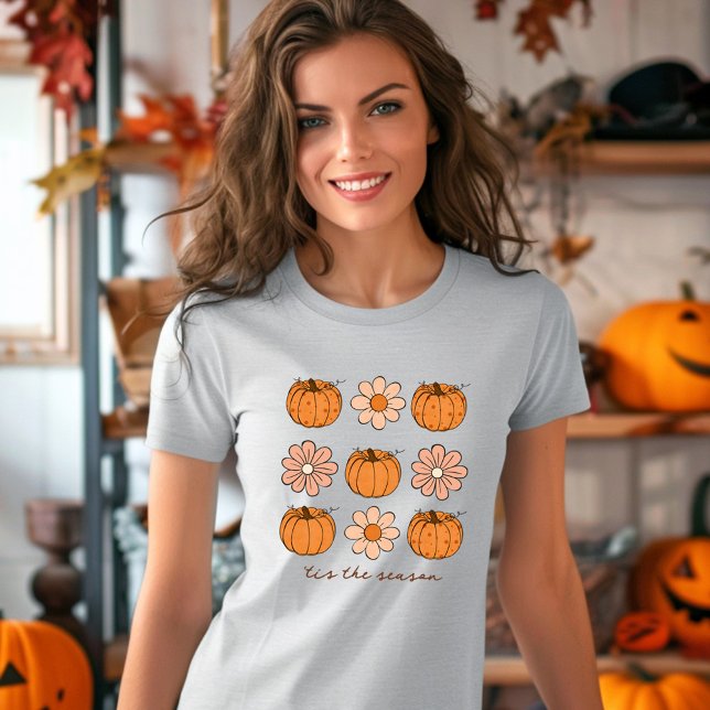 Pumpkin Fall Retro Individuelle Name Blume T-Shirt (Pumpkin Fall Retro Custom Name Flower Groovy T-Shirt)