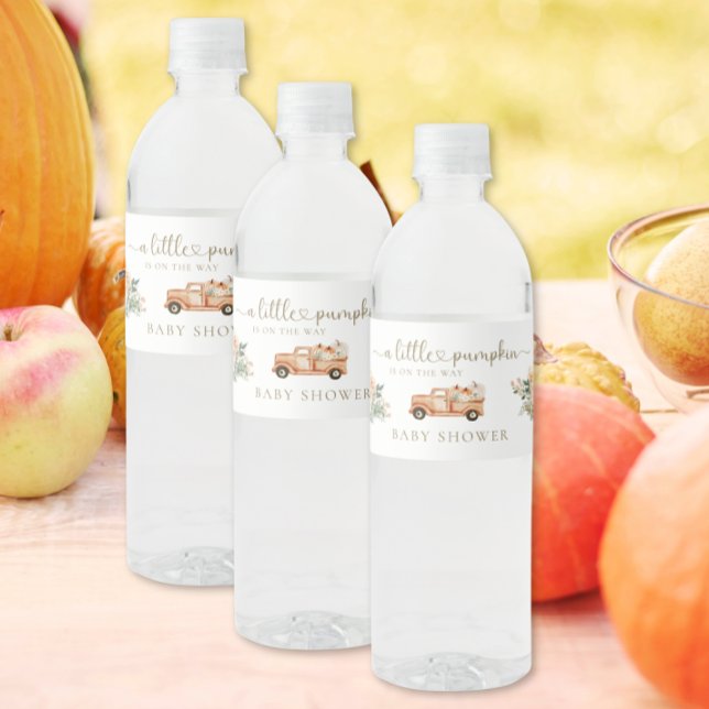 Pumpkin Fall Truck Orange Neutral Baby Dusche Wasserflaschenetikett (Von Creator hochgeladen)