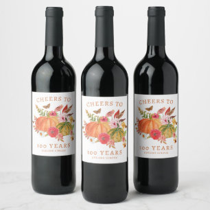 Pumpkin Fall Wildblume Floral 100. Geburtstag Weinetikett