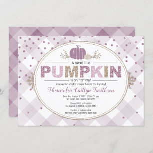 Pumpkin fallen Babydusche Gingham Confetti lila Einladung