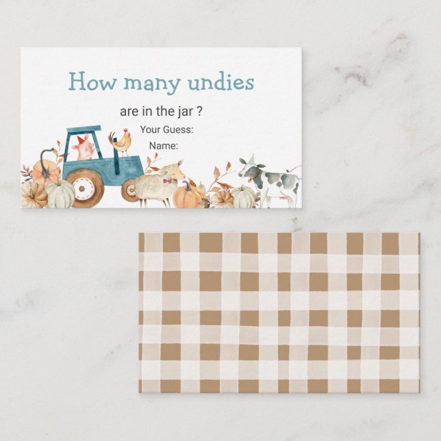 Pumpkin Farm Animal Traktor wie viele Undies Begleitkarte (Vorne/Hinten)