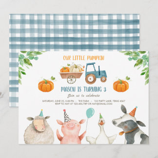 Pumpkin Farm Barnyard Fall Boy Party Geburtstag Einladung