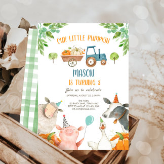 Pumpkin Farm Barnyard Fall Boy Party Geburtstag Einladung