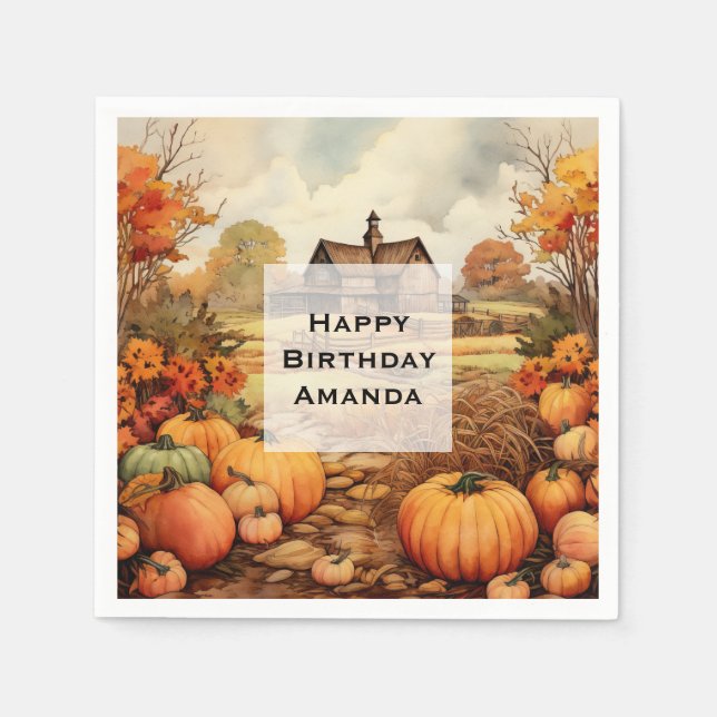 Pumpkin Farm Fall Harvest Erntedank Geburtstag Serviette (Vorderseite)
