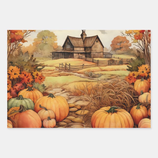 Pumpkin Farm Fall Harvest Erntedank Geschenkpapier Set (Vorderseite)