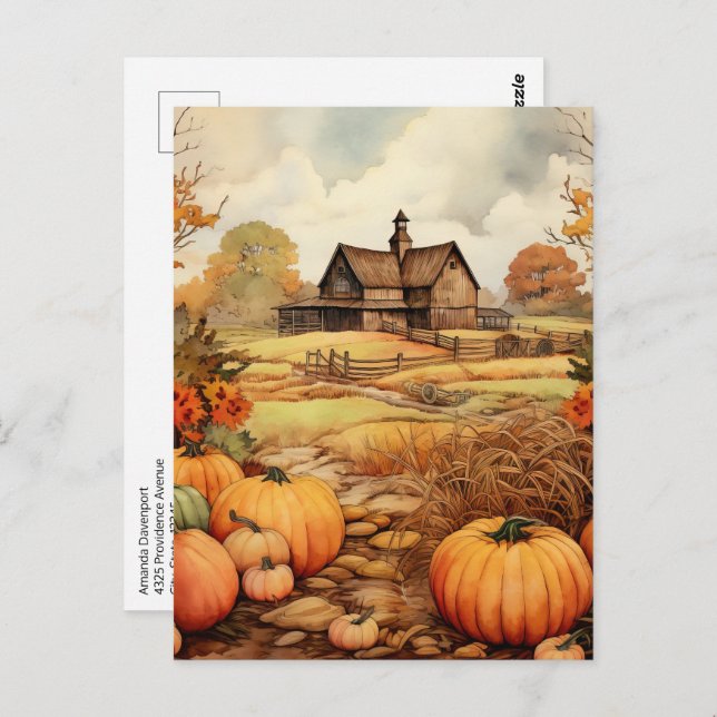 Pumpkin Farm Fall Harvest Erntedank Postkarte (Vorne/Hinten)