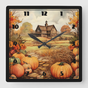 Pumpkin Farm Fall Harvest Erntedank Quadratische Wanduhr
