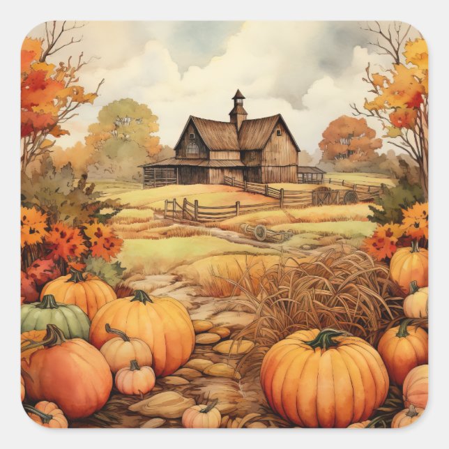 Pumpkin Farm Fall Harvest Erntedank Quadratischer Aufkleber (Vorderseite)