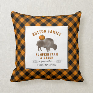 Pumpkin Farm Ranch Bison Buffalo Kariert Kissen