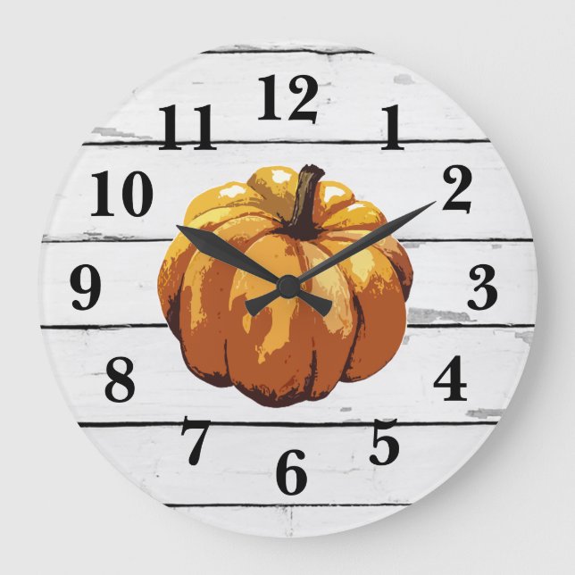 Pumpkin Farmhouse Shiplap Rustic Decor Große Wanduhr (Vorderseite)