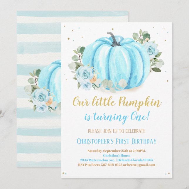Pumpkin First Birthday Einladung (Vorne/Hinten)