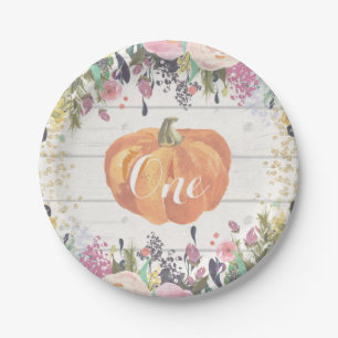 Pumpkin First Birthday Floral Gold Paper Teller