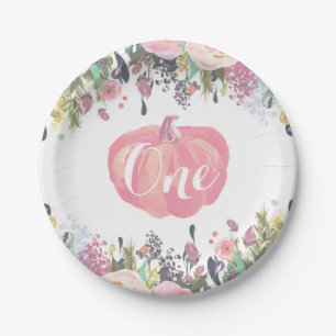 Pumpkin First Birthday Floral Gold Paper Teller
