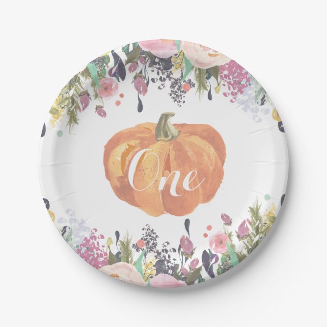 Pumpkin First Birthday Floral Gold Paper Teller (Vorderseite)