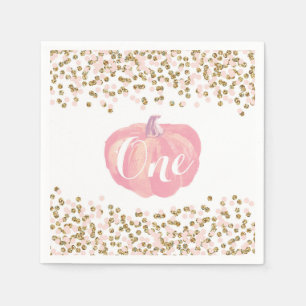 Pumpkin First Birthday Pink und Gold Glitzer Serviette