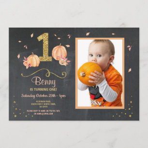 Pumpkin First One Birthday Fall Party Foto Einladu Einladung