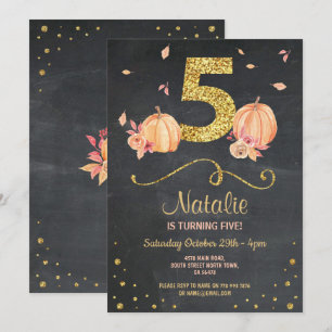 Pumpkin FIVE Geburtstag 5. Herbst Chalk Gold Einla Einladung