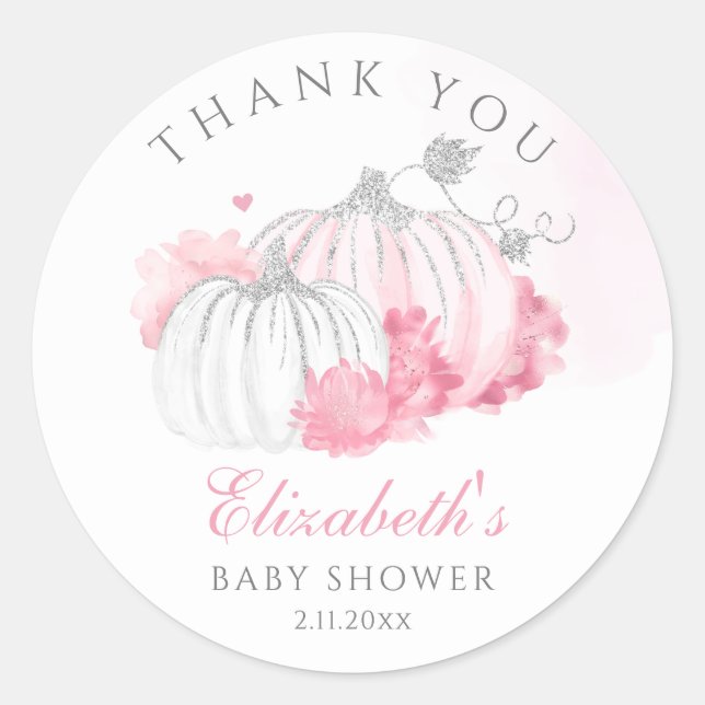 Pumpkin Floral Baby Girl Dusche Vielen Dank Runder Aufkleber (Vorderseite)