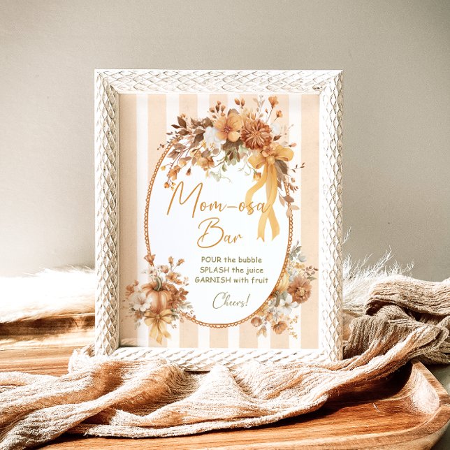 Pumpkin Floral Bow Baby Shower Mama-osa Bar Poster (Von Creator hochgeladen)