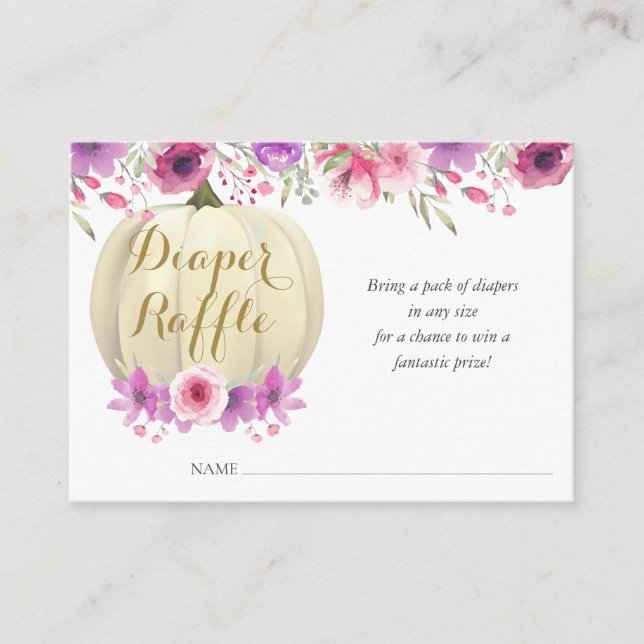 Pumpkin Floral Diaper Raffle Baby Duschvorrichtung Begleitkarte (Vorderseite)