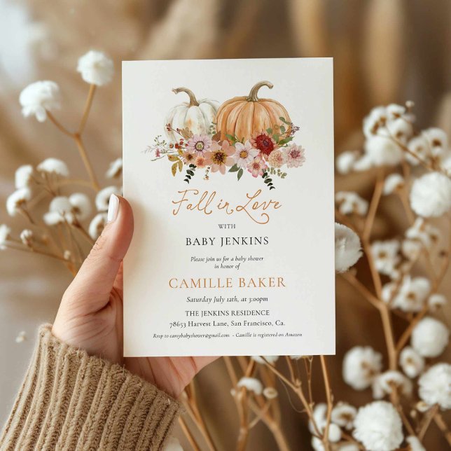 Pumpkin Floral Fall in Liebe mit Babydusche Einladung (Fall in Love with Baby Pumpkin Floral Invitation)
