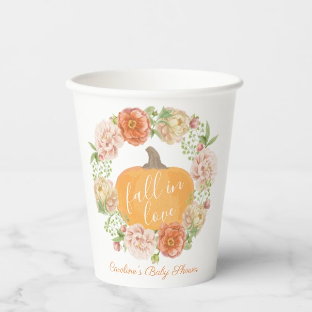 Pumpkin Floral Fall Liebe Fall Brautparty Pappbecher (Vorderseite)
