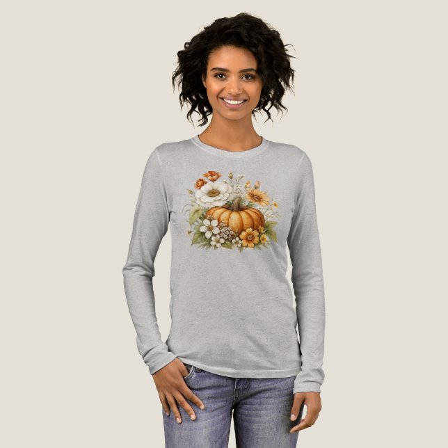 Pumpkin floral fall vibes Tri-Blend shirt (Volle Vorderseite)