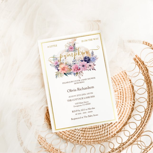 Pumpkin Floral Gold Foil Baby Girl Dusche Einladung (Von Creator hochgeladen)