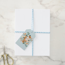 Pumpkin Floral Herbstfarben Blue, Geschenkanhänger