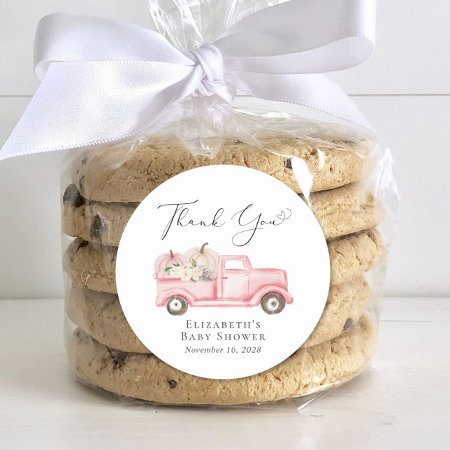 Pumpkin Floral Truck Baby Girl Dusche Vielen Dank Runder Aufkleber (Von Creator hochgeladen)