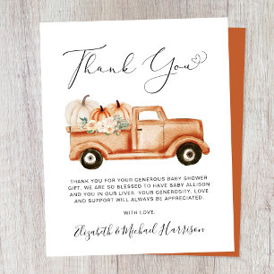 Pumpkin Floral Truck Kinderdusche Danke Karte