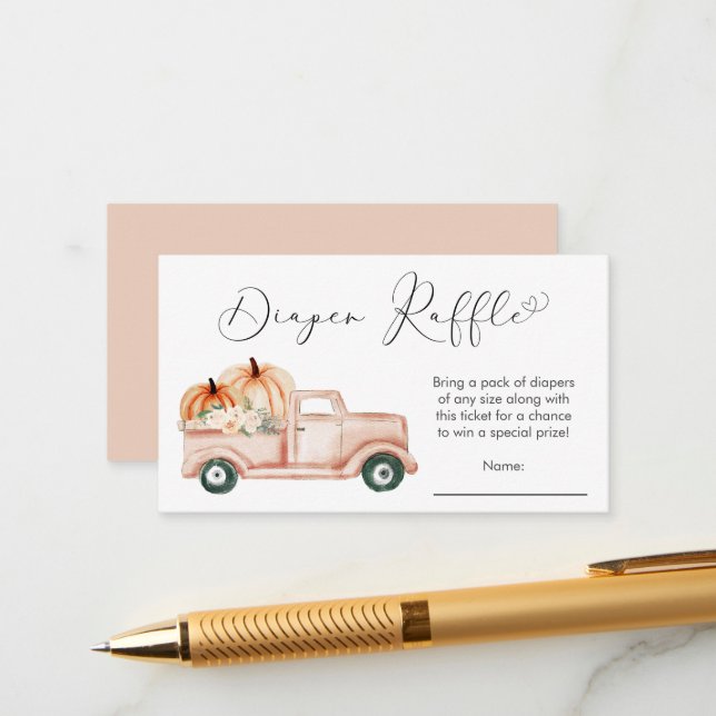 Pumpkin Floral Truck Kinderdusche Windeln Raffel Begleitkarte (Vorderseite/Rückseite Beispiel)