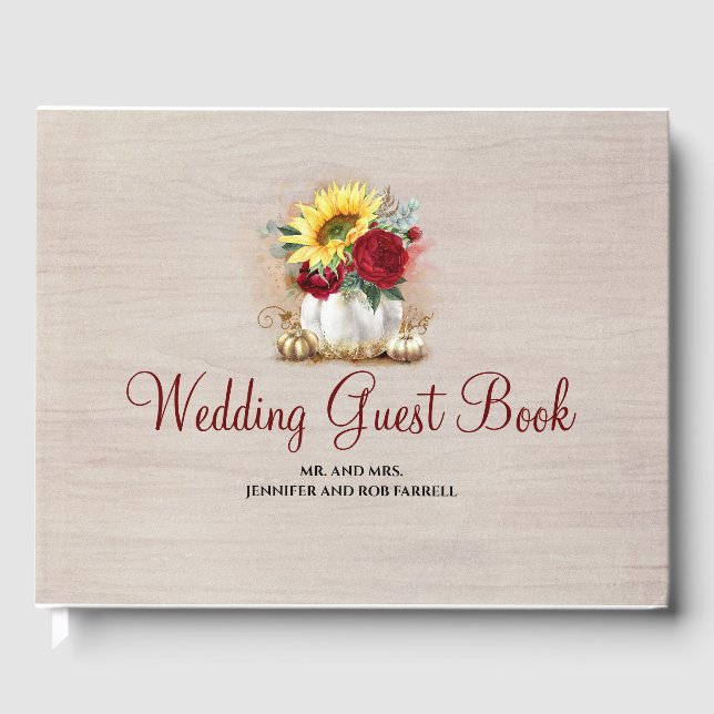 Pumpkin Floral Vase Rustische Hochzeit im Herbst Gästebuch (Vorderseite)