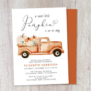 Pumpkin Floral Vintag Truck Baby Dusche Einladung
