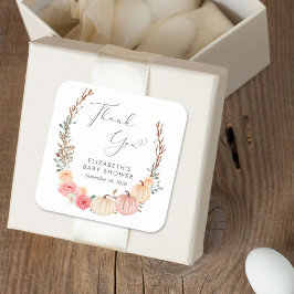 Pumpkin Floral Watercolor Babydusche Vielen Dank Quadratischer Aufkleber