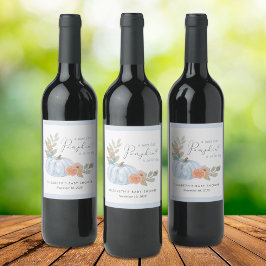 Pumpkin Floral Watercolor Kinderdusche Weinetikett