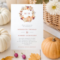 Pumpkin Floral Wreath Monogram Wedding