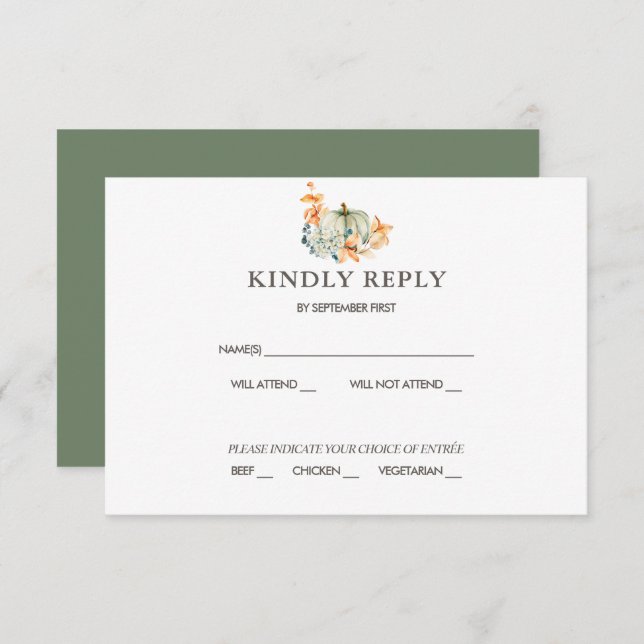 Pumpkin & Florals Wedding RSVP Herbstfarben Einlad Einladung (Vorne/Hinten)