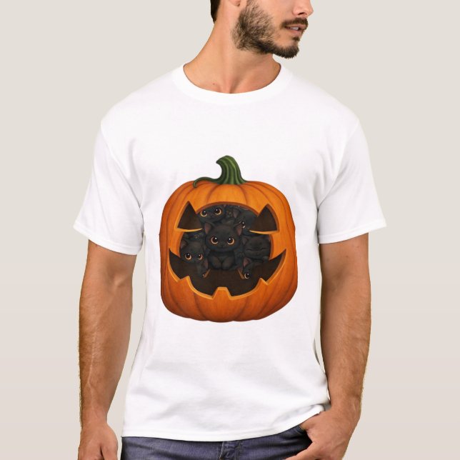 Pumpkin Full of Kittens - Cute Black Cat Halloween T-Shirt (Vorderseite)