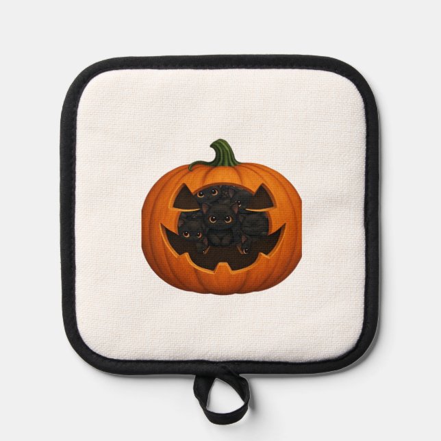 Pumpkin Full of Kittens - Cute Black Cat Halloween Topflappen (Vorderseite)