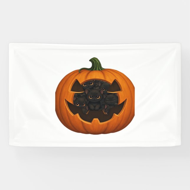 Pumpkin Full of Kittens - Niedliches Schwarzes Kat Banner (Horizontal)