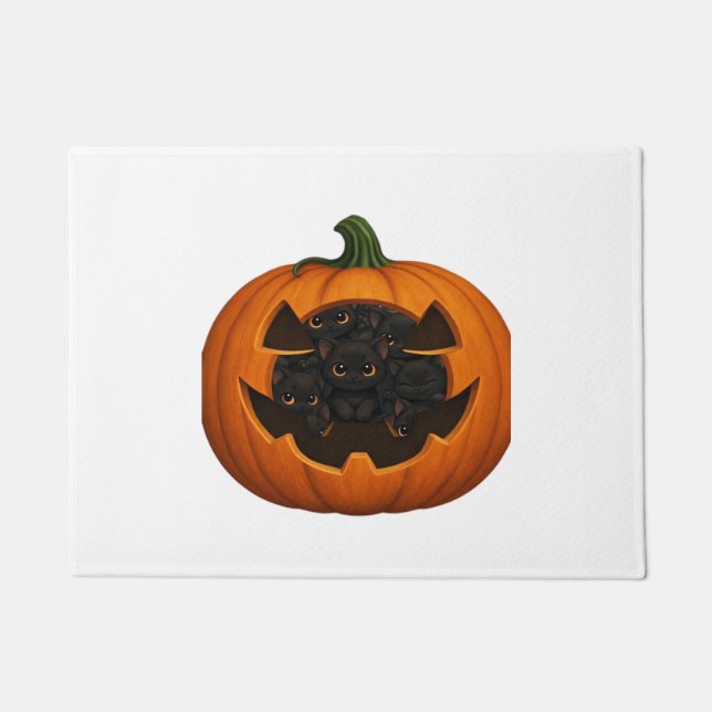 Pumpkin Full of Kittens - Niedliches Schwarzes Kat Fußmatte (Vorderseite)
